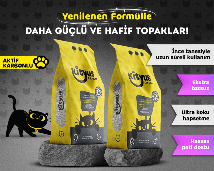 2'li Avantaj Paketi Ekstra Topaklanan, İnce Taneli, Tozsuz, Aktif Karbonlu Bentonit Kedi Kumu 2x10Kg - 1
