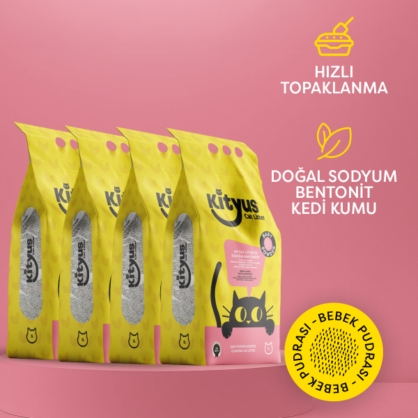 4'lü Avantaj Paketi İnce Taneli Tozsuz, Topaklanan Bebek Pudralı Bentonit Kedi Kumu 4x5lt - 2
