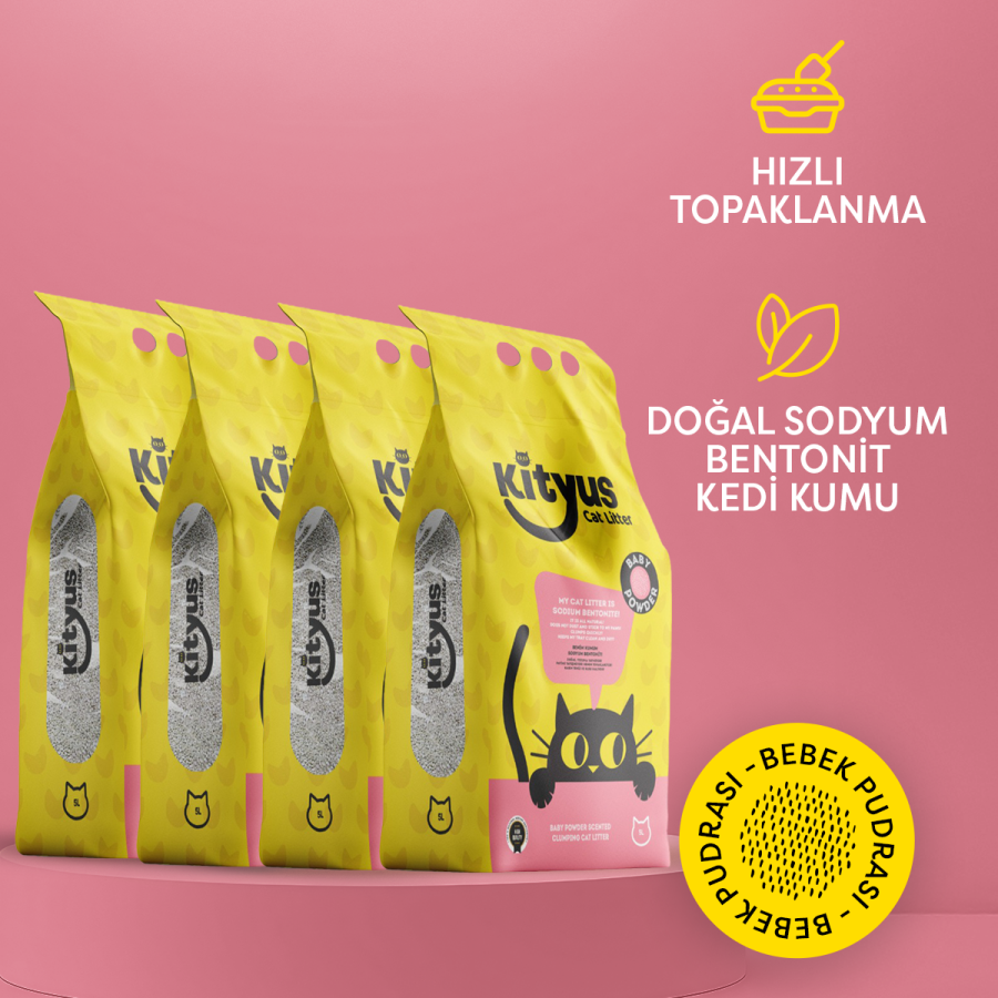 4'lü Avantaj Paketi İnce Taneli Tozsuz, Topaklanan Bebek Pudralı Bentonit Kedi Kumu 4x5lt - 2