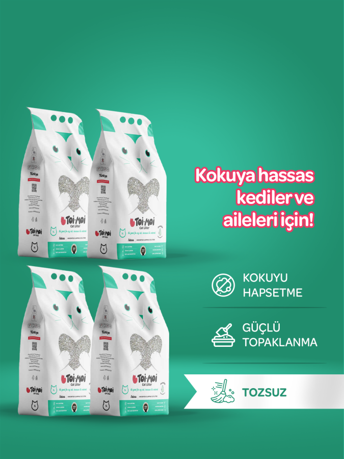 4'lü Avantaj Paketi Kokuya Hassas Topaklanan Tozsuz Kokusuz Bentonit Kedi Kumu 4x5Kg - 1