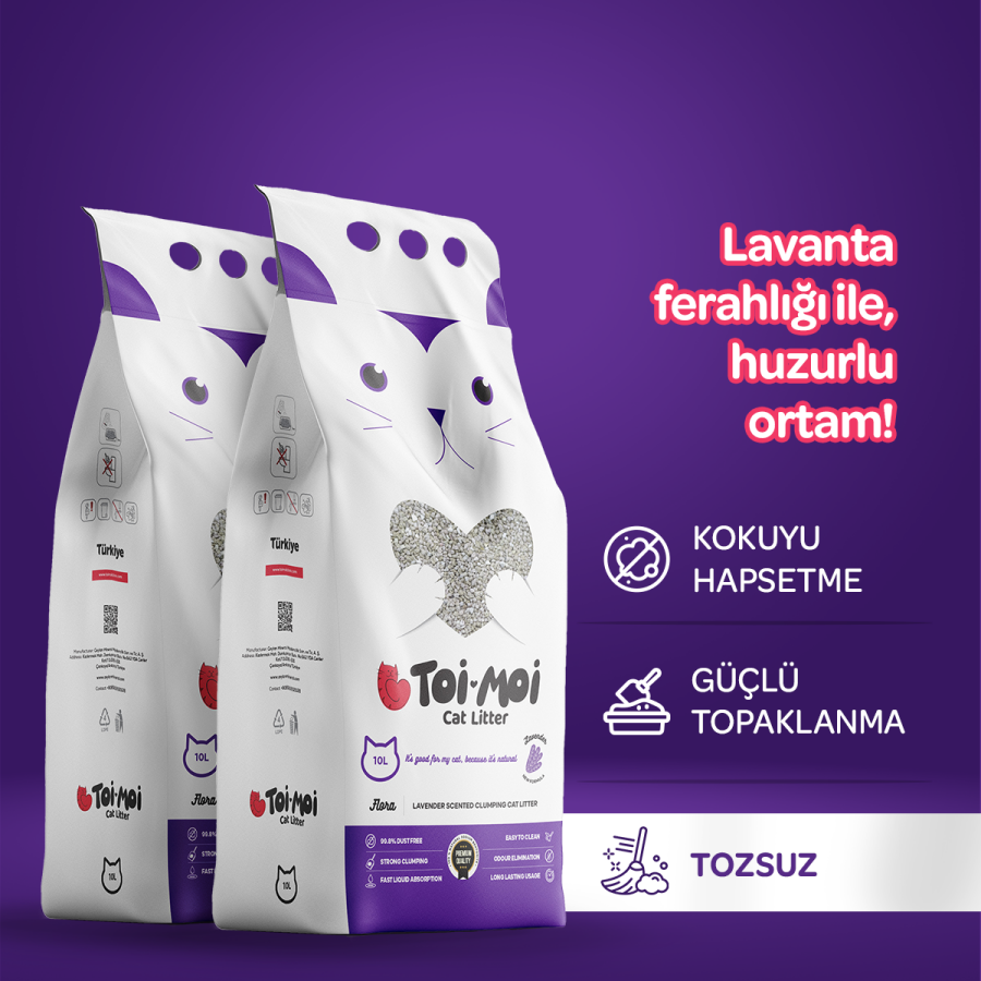2'li Avantaj Paketi Topaklanan, Tozsuz, Koku Hapseden Lavantalı Bentonit Kedi Kumu 2x10Kg - 1