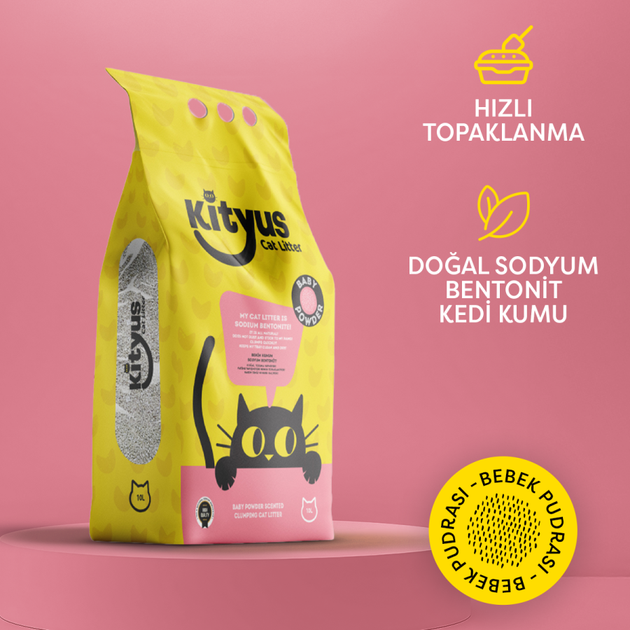 İnce Taneli Tozsuz, Topaklanan Bebek Pudralı Bentonit Kedi Kumu 10lt - 2