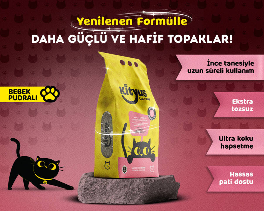İnce Taneli Tozsuz, Topaklanan Bebek Pudralı Bentonit Kedi Kumu 10lt - 1