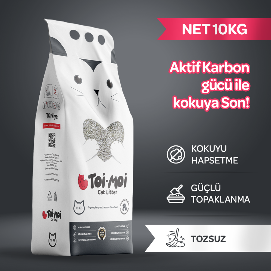 Koku Hapseden, Topaklanan,Tozsuz Aktif Karbonlu Bentonit Kedi Kumu 10kg - 1